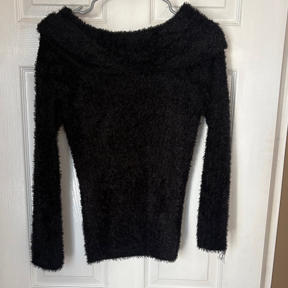 Elegant Black Fuzzy Sweater